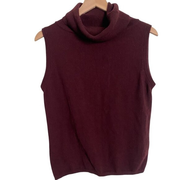 NWT Burberry Cashmere Sleeveless Turtleneck Sweater Burgundy Sz XL - Picture 1 of 8